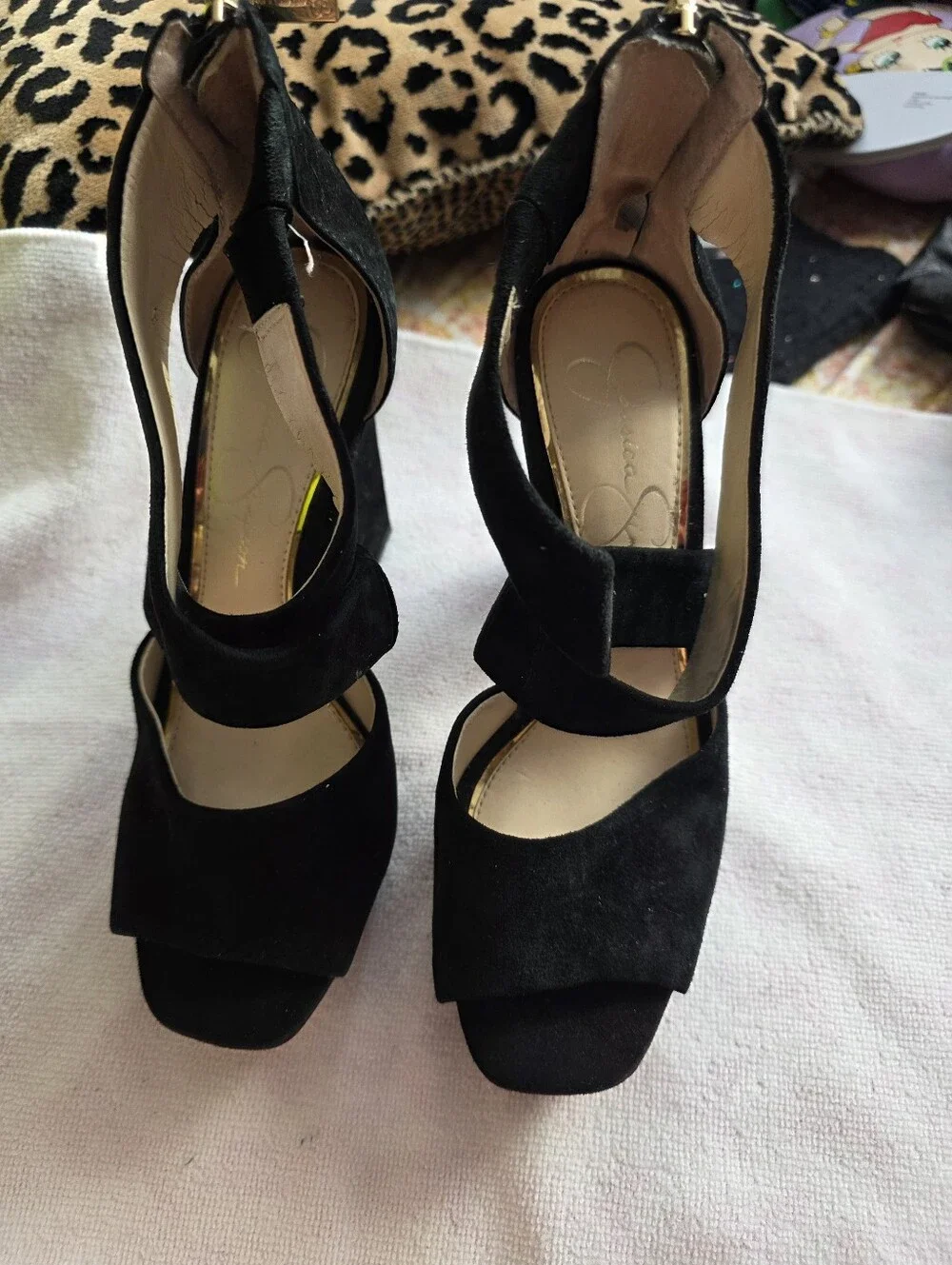 Black Suede Platform Block Heel Sandals - Women